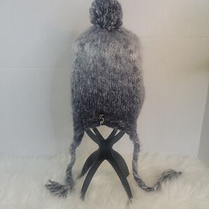 Turtle Fur Gray Knit Pom‎ Winter Ear Flap Hat Unisex OS